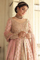 Pakistani Salmon Pink Embroidered Raw Silk Gown (3-Piece) - Image 3
