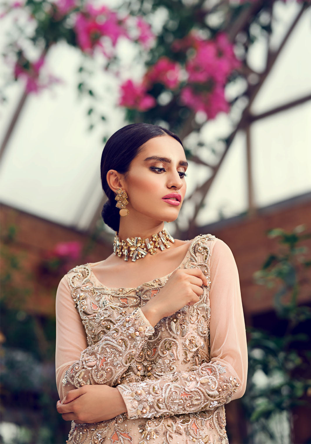 Pakistani Peach Hand-Embellished Raw Silk Gown (2-Piece) - Image 4