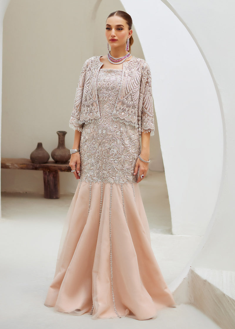 Soft Pink Embroidered Net & Raw Silk Mermaid Gown (2-Piece) - Image 4