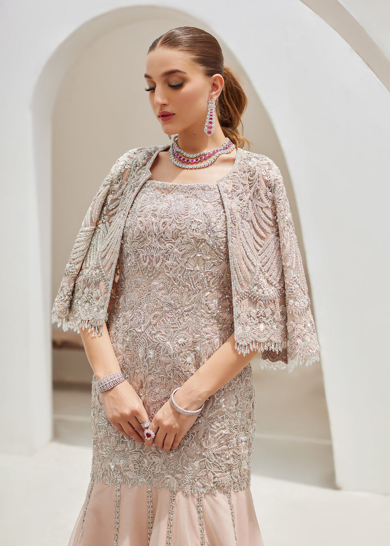 Soft Pink Embroidered Net & Raw Silk Mermaid Gown (2-Piece) - Image 5