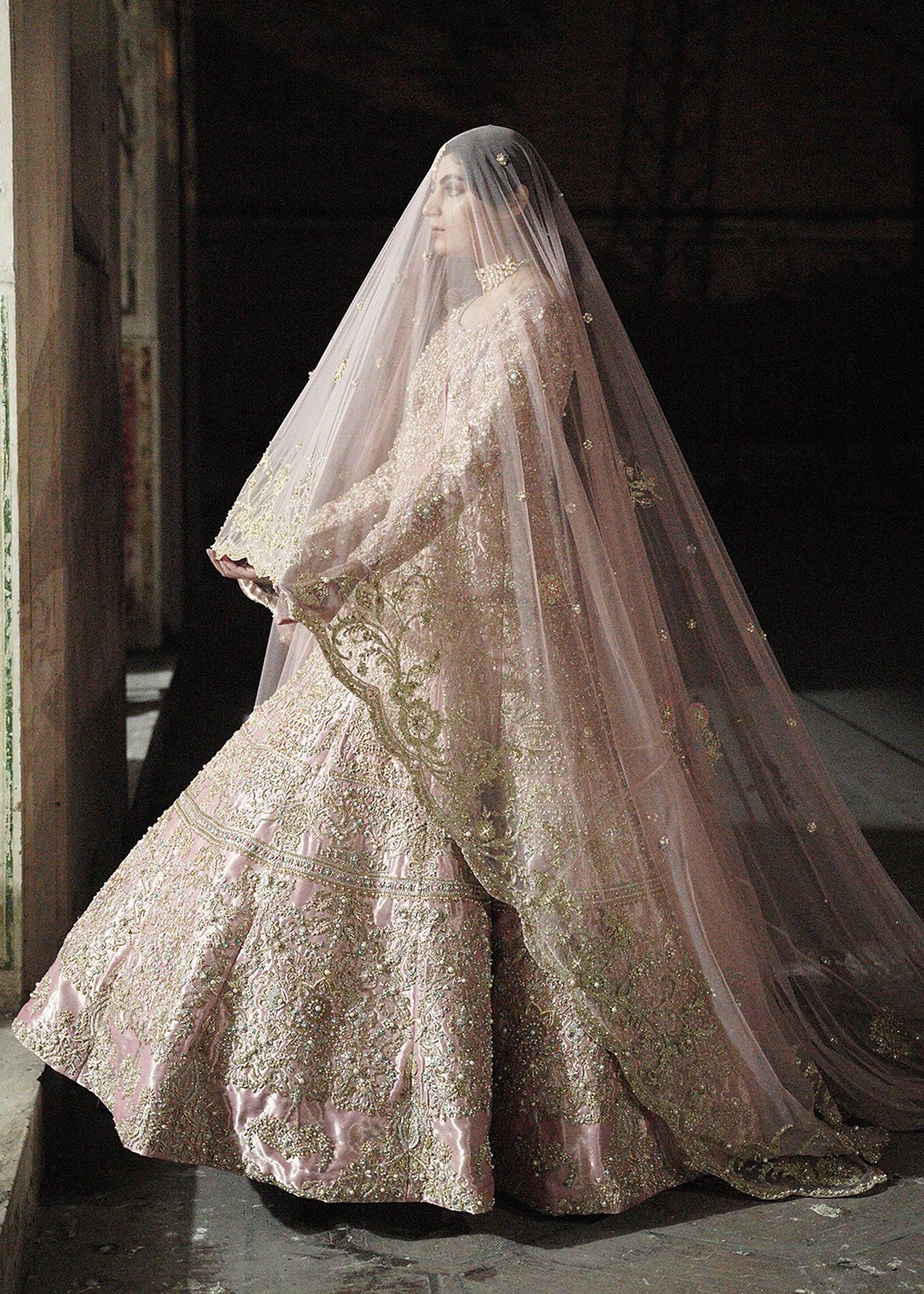 Pakistani Power Pink Kora Dabka Silk-Blend Bridal Gown (2-Piece) - Image 2