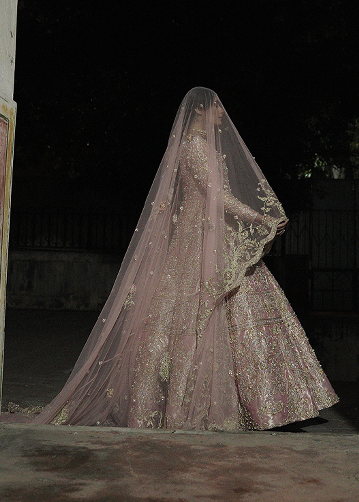 Pakistani Power Pink Kora Dabka Silk-Blend Bridal Gown (2-Piece) - Image 4