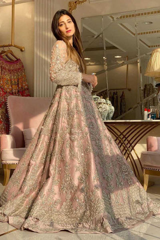 Blush Pink Embroidered Satin-Silk Gown (1-Pc) - Image 2