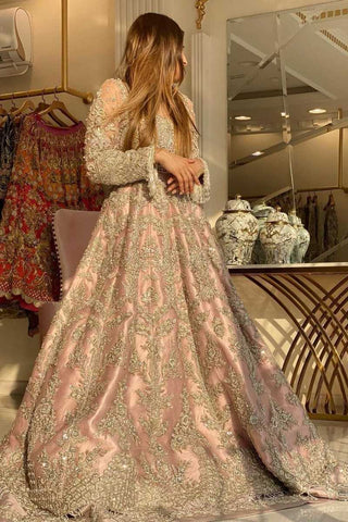 Blush Pink Embroidered Satin-Silk Gown (1-Pc) - Image 3