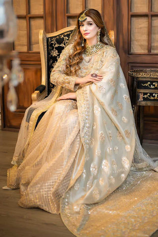 Peach Gold Embroidered Silk-Blend Bridal Gown (2-Piece) - Image 3