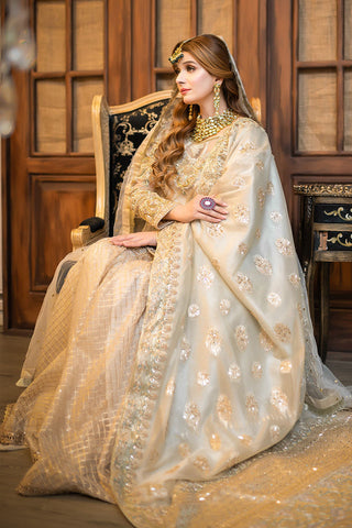 Peach Gold Embroidered Silk-Blend Bridal Gown (2-Piece) - Image 4