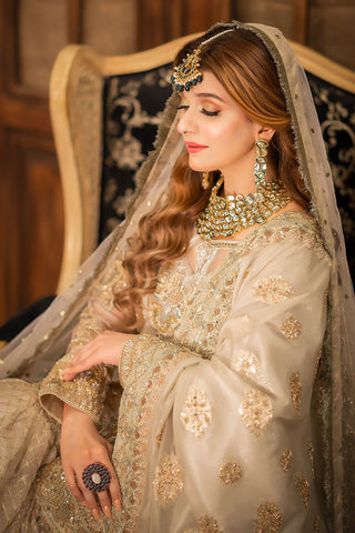 Peach Gold Embroidered Silk-Blend Bridal Gown (2-Piece) - Image 5