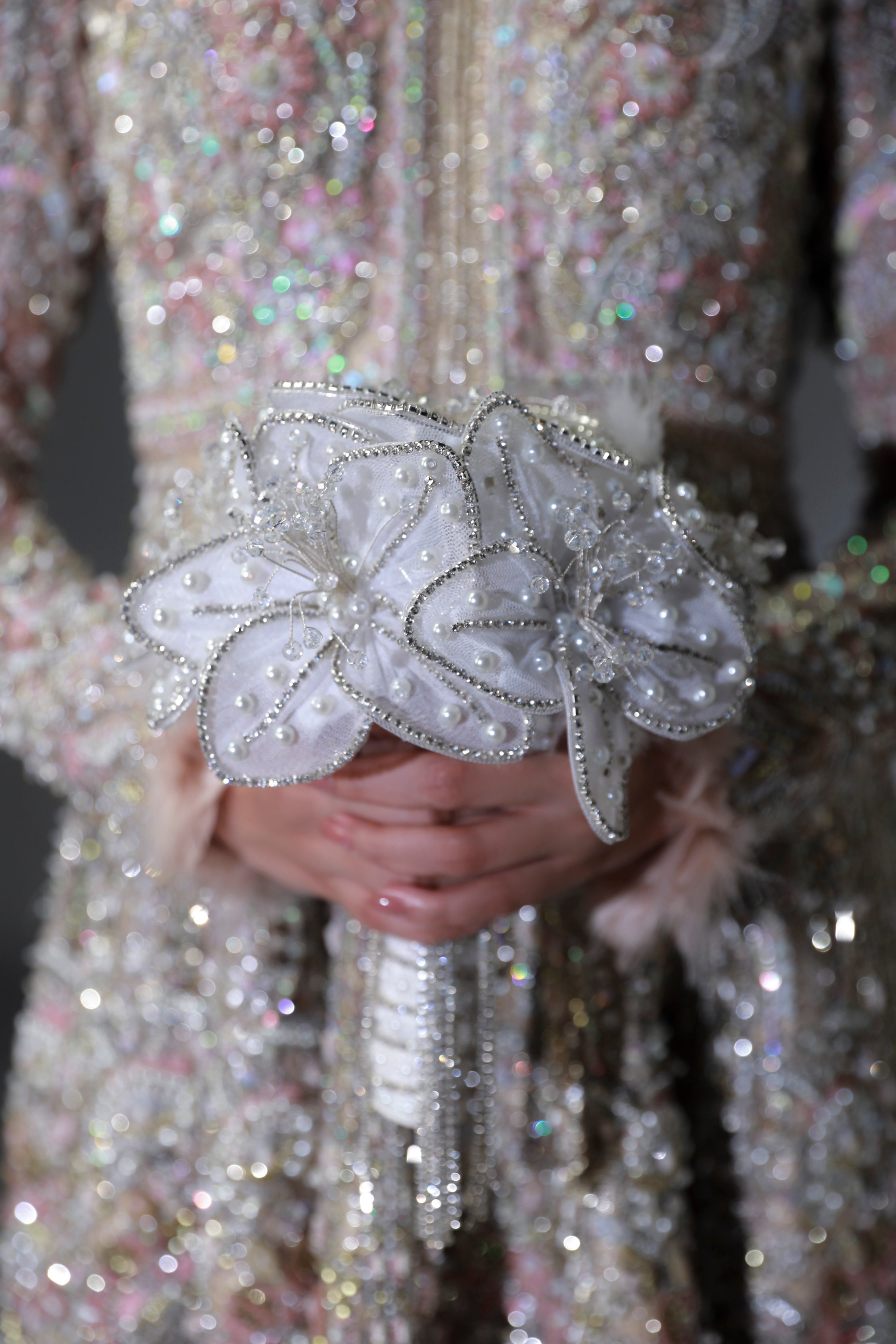 Subtle Pink Embellished Net Silk Bridal Gown (2-Piece) - Image 14