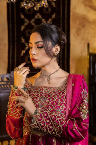 Pakistani Deep Pink Embroidered Silk Gown (2-Piece) - Image 2