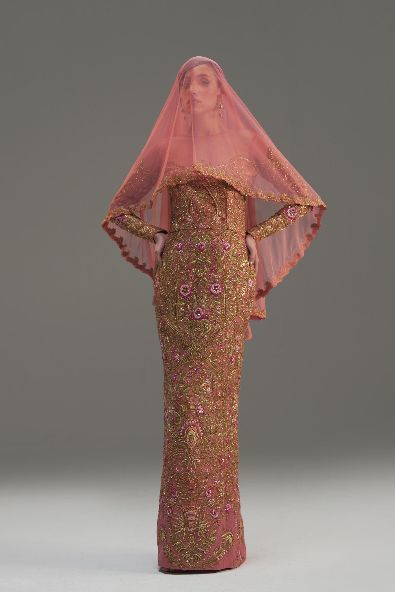 Rose Pink Embroidered Silk Satin Gown (2-Piece) - Image 2
