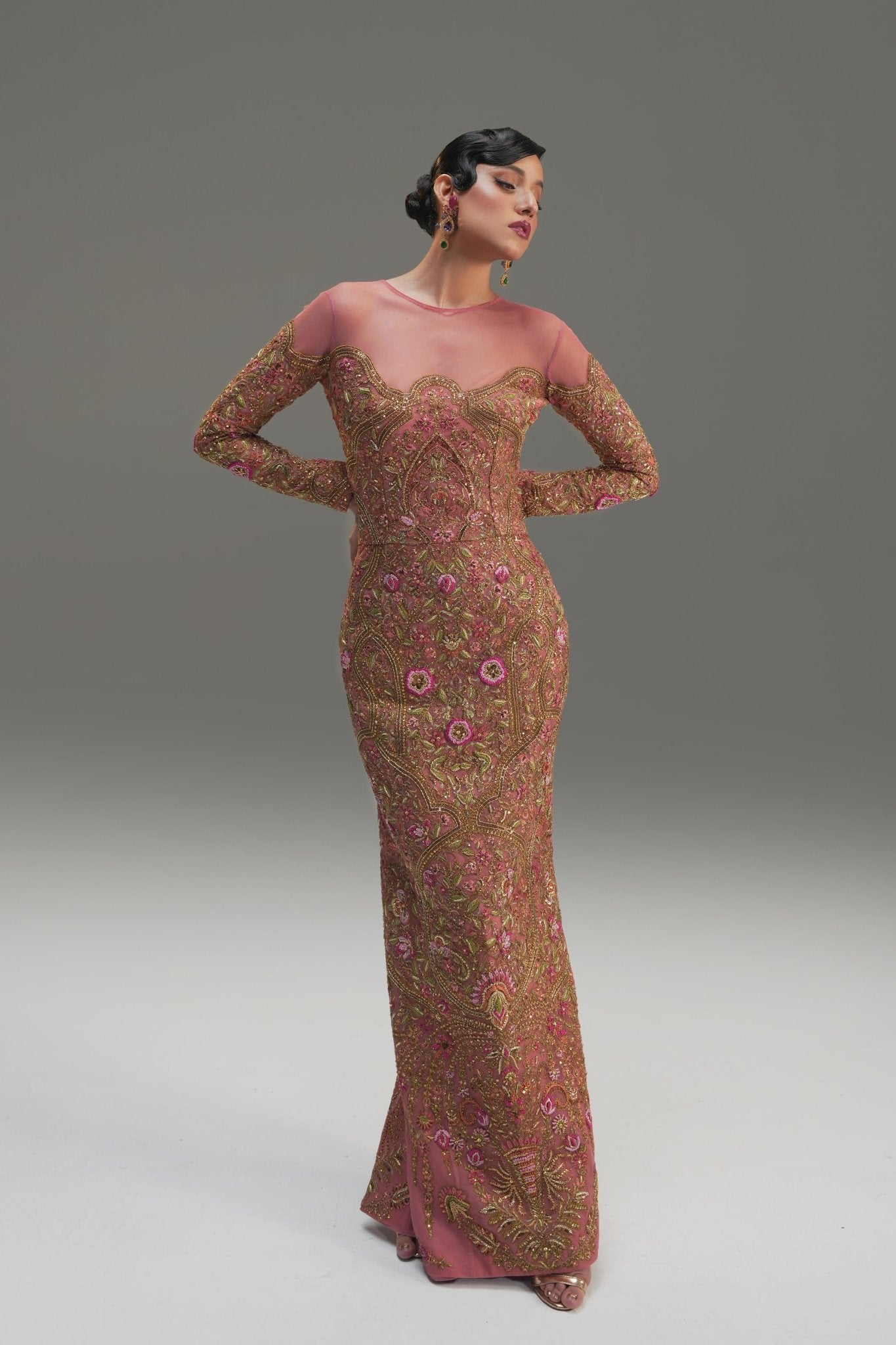 Rose Pink Embroidered Silk Satin Gown (2-Piece) - Image 4