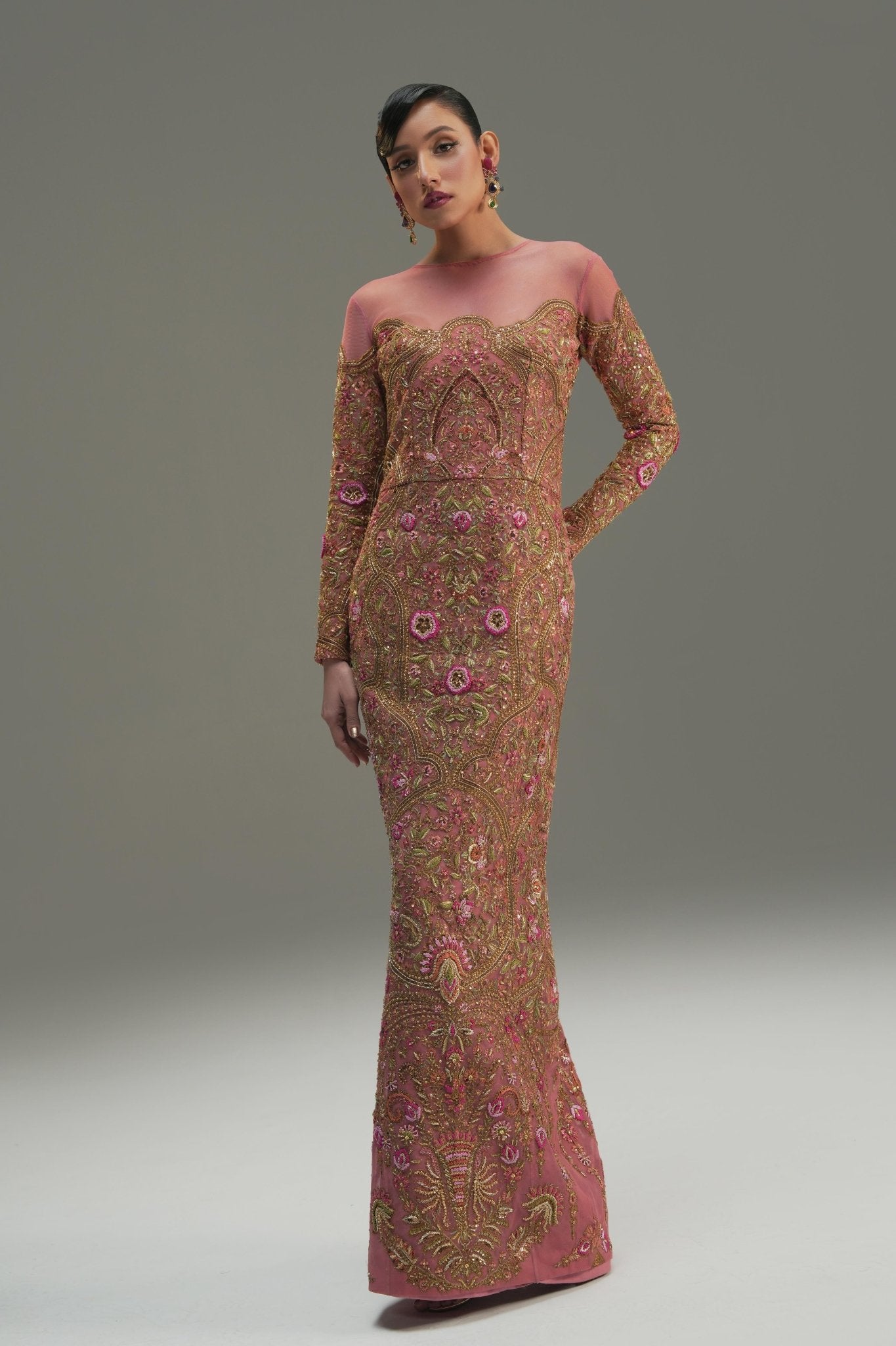 Rose Pink Embroidered Silk Satin Gown (2-Piece) - Image 7