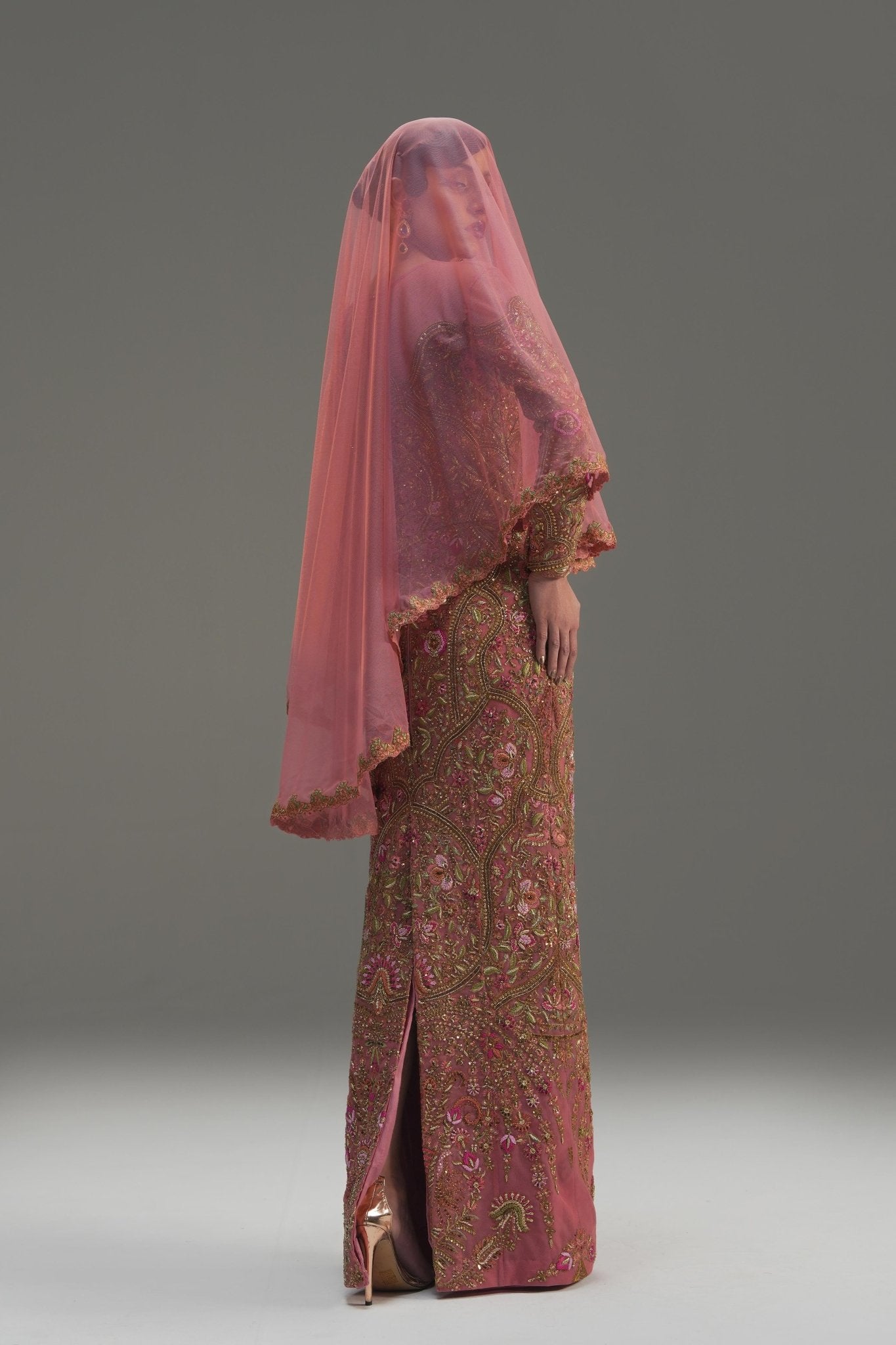 Rose Pink Embroidered Silk Satin Gown (2-Piece) - Image 8