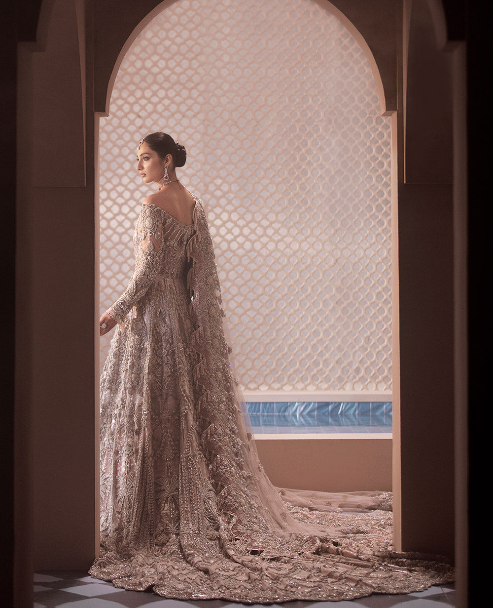 Dusty Pink Embellished Net Silk Bridal Gown (2-Piece) - Image 4