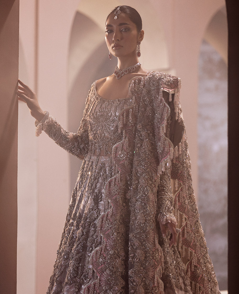 Dusty Pink Embellished Net Silk Bridal Gown (2-Piece) - Image 5