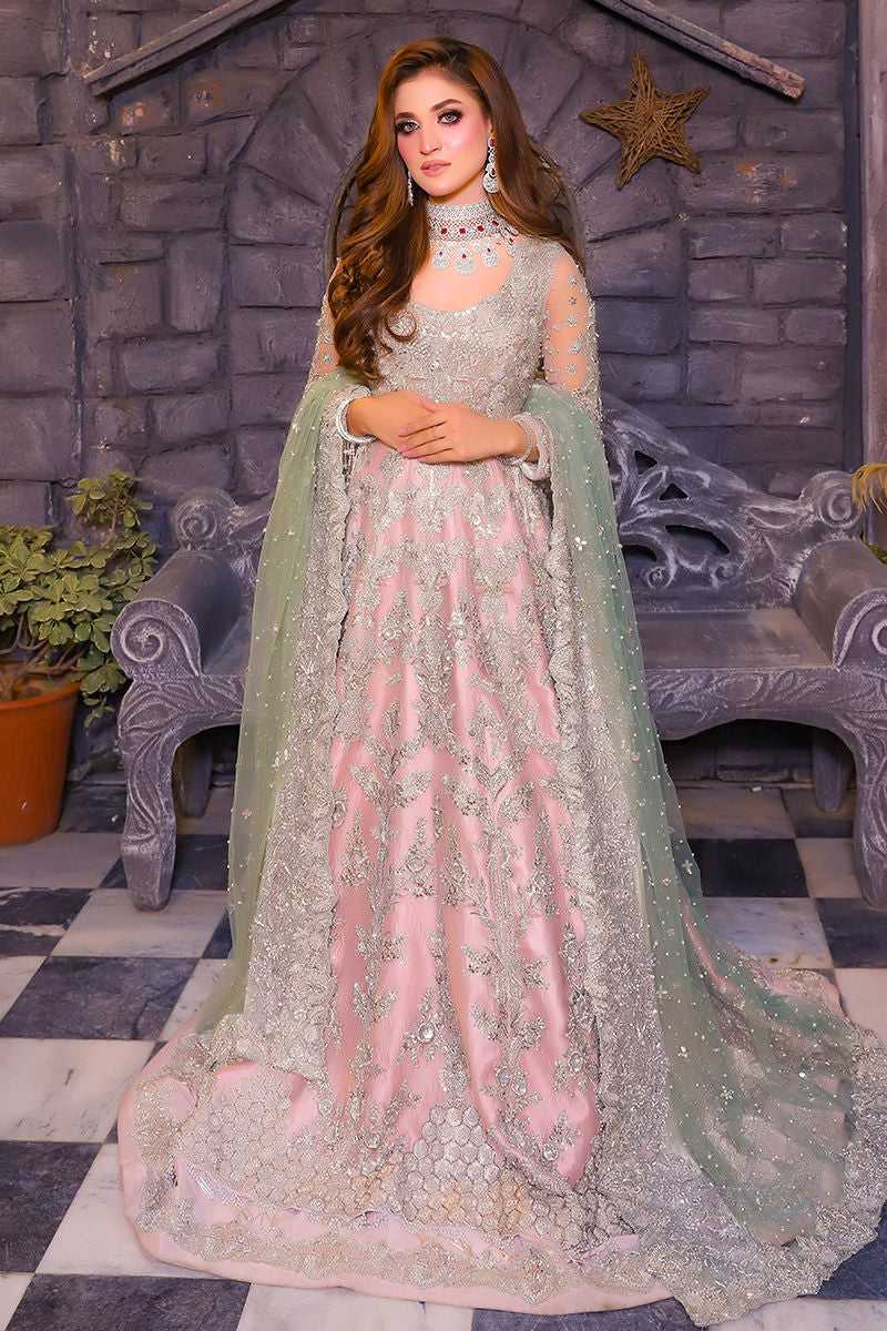 Blush Pink Silver Embroidered Silk Bridal Gown (2-Piece) - Image 1