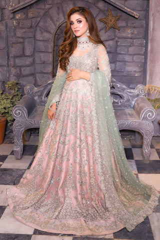 Blush Pink Silver Embroidered Silk Bridal Gown (2-Piece) - Image 3