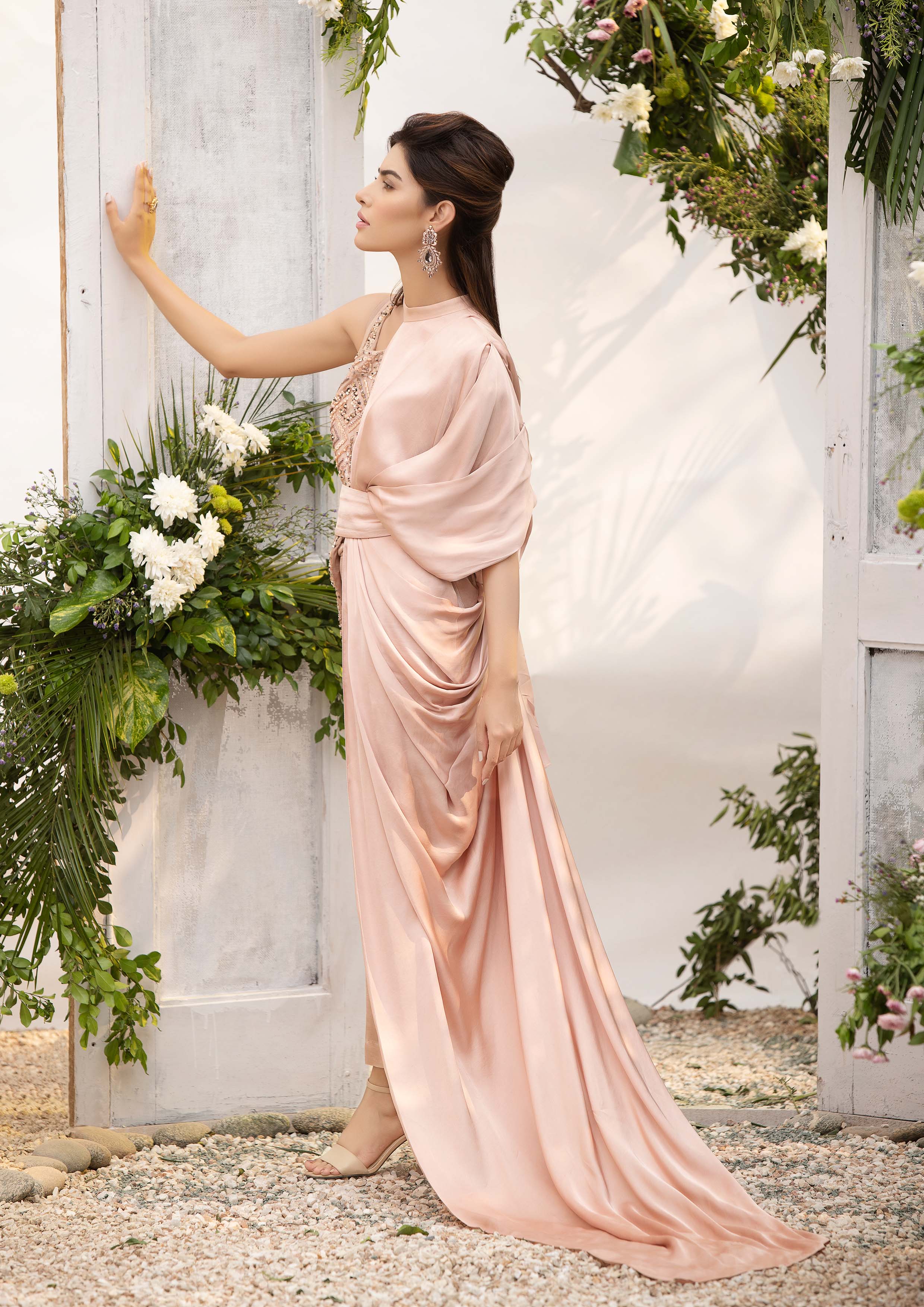 Pakistani Blush Pink Embellished Pure Silk Gown (1-Pc) - Image 2