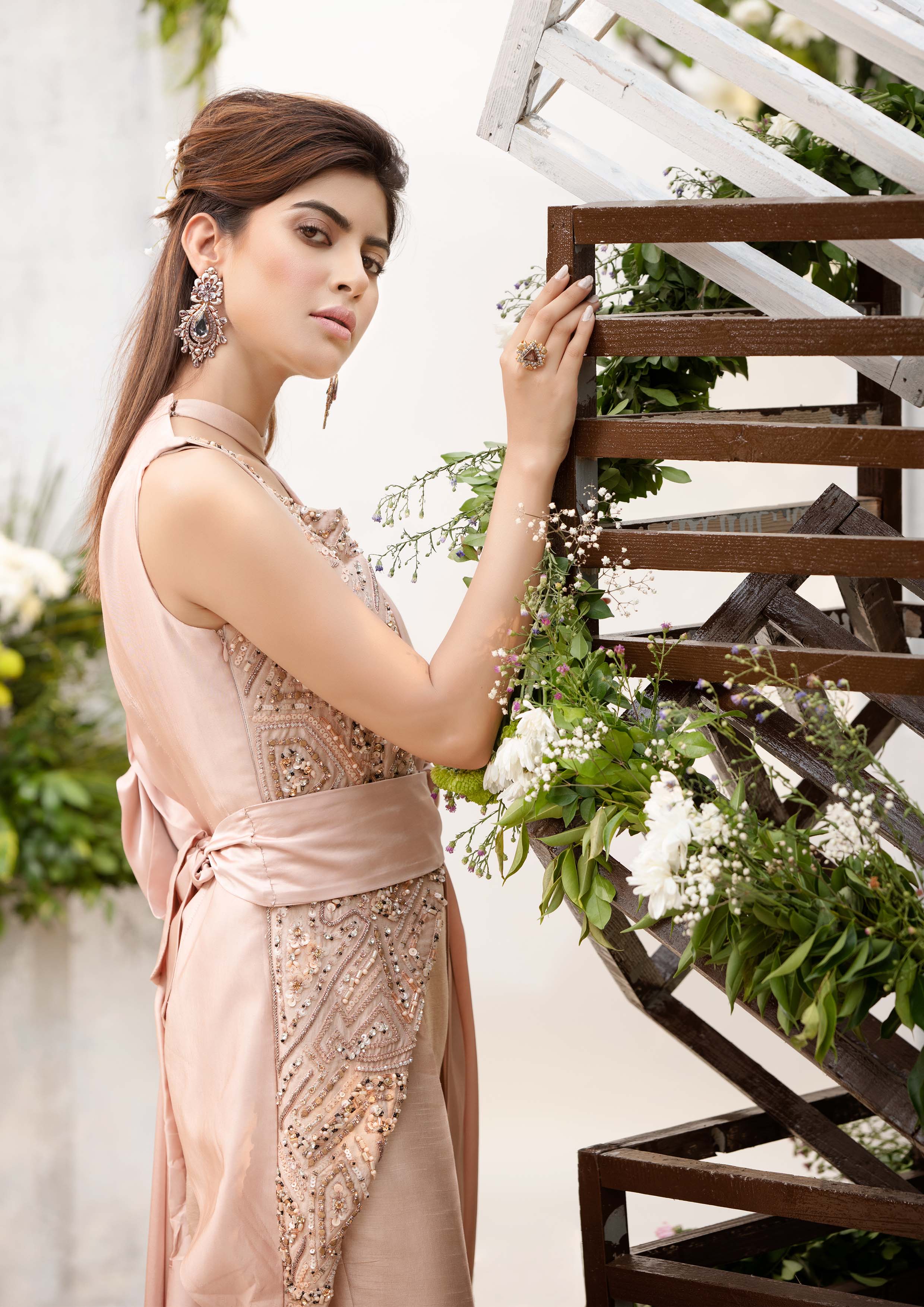 Pakistani Blush Pink Embellished Pure Silk Gown (1-Pc) - Image 4