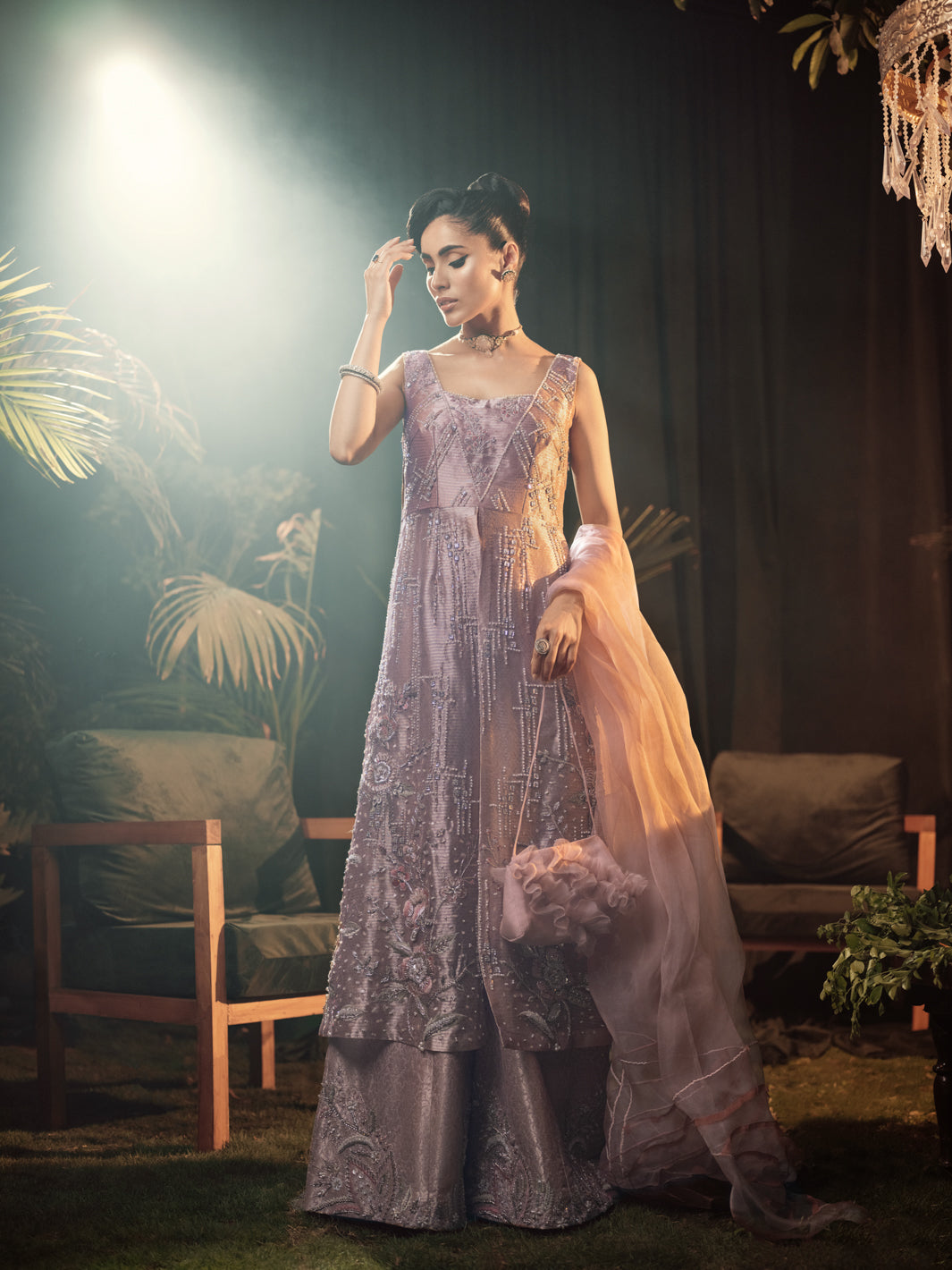 Coral Blush Embellished Tissue Gown (3-Piece) - Image 3