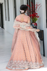 Pakistani Pastel Peach Pink Tilla Embroidered Tulle Bridal Gown (2-Piece) - Image 3