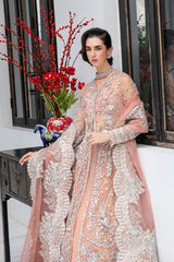 Pakistani Pastel Peach Pink Tilla Embroidered Tulle Bridal Gown (2-Piece) - Image 4