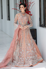 Pakistani Pastel Peach Pink Tilla Embroidered Tulle Bridal Gown (2-Piece) - Image 5
