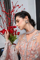 Pakistani Pastel Peach Pink Tilla Embroidered Tulle Bridal Gown (2-Piece) - Image 8