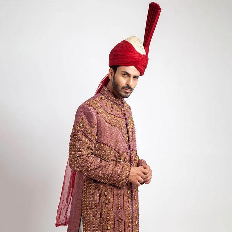 Pink and Copper Zardozi Jamavar Silk Sherwani (3-Piece) - Image 2