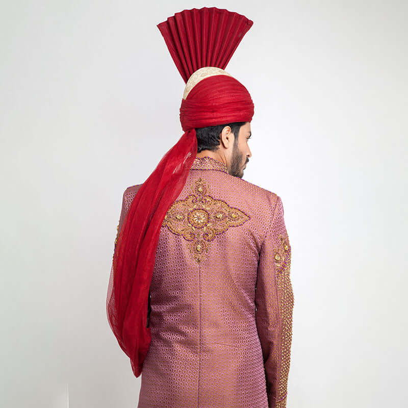 Pink and Copper Zardozi Jamavar Silk Sherwani (3-Piece) - Image 4