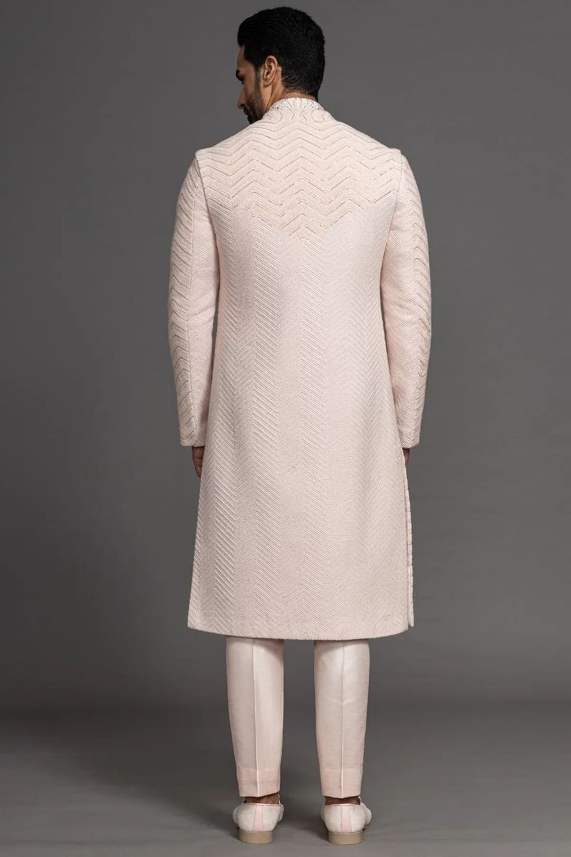 Pastel Pink Embroidered Silk Indo-Western Sherwani (2-Piece) - Image 4