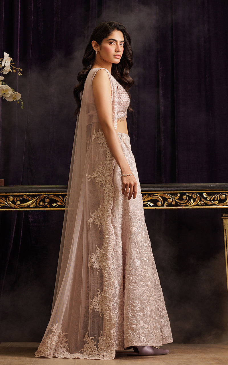 Blush Pink Embroidered Net Jacket 3-Piece - Image 2