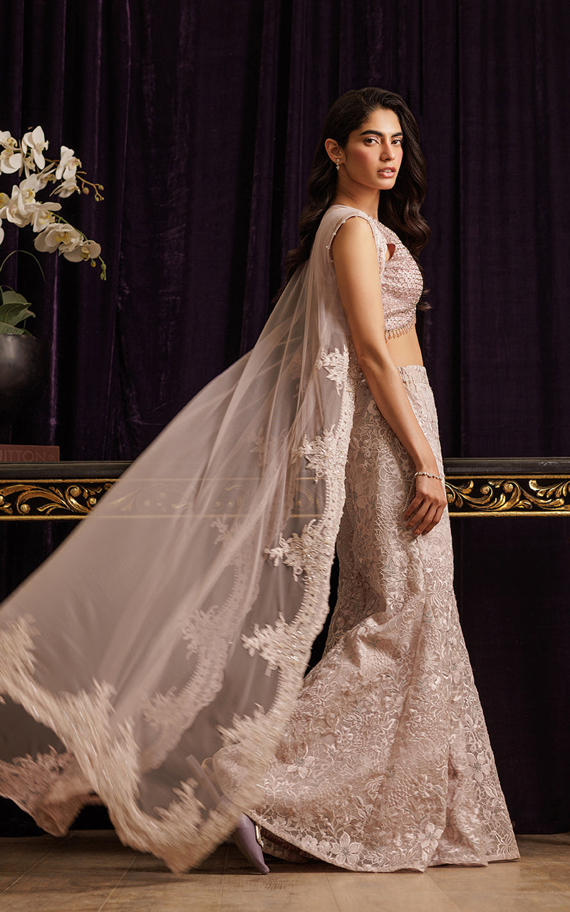 Blush Pink Embroidered Net Jacket 3-Piece - Image 3