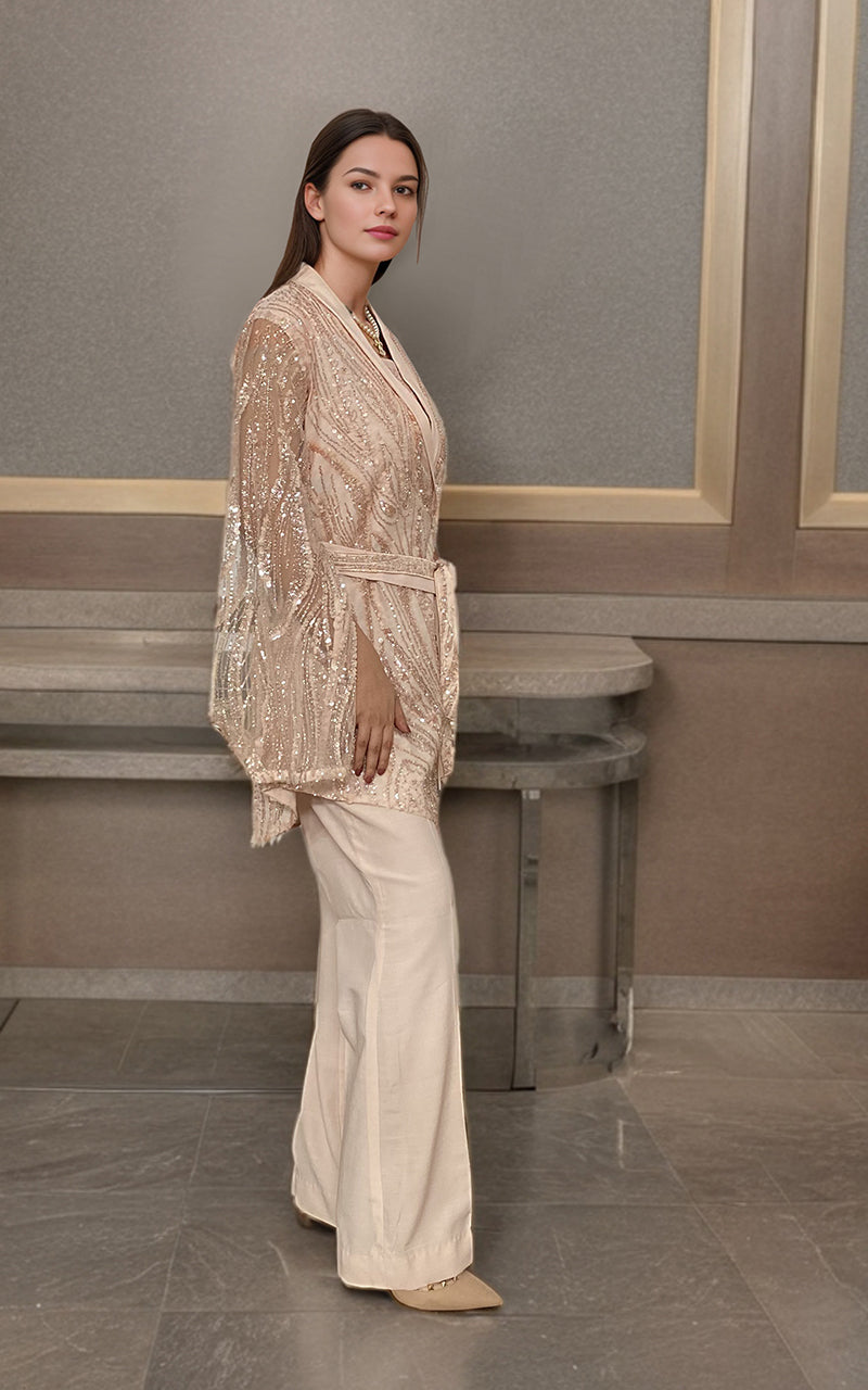 Blush Embroidered Net Jacket with Trousers (2-Piece) - Image 1