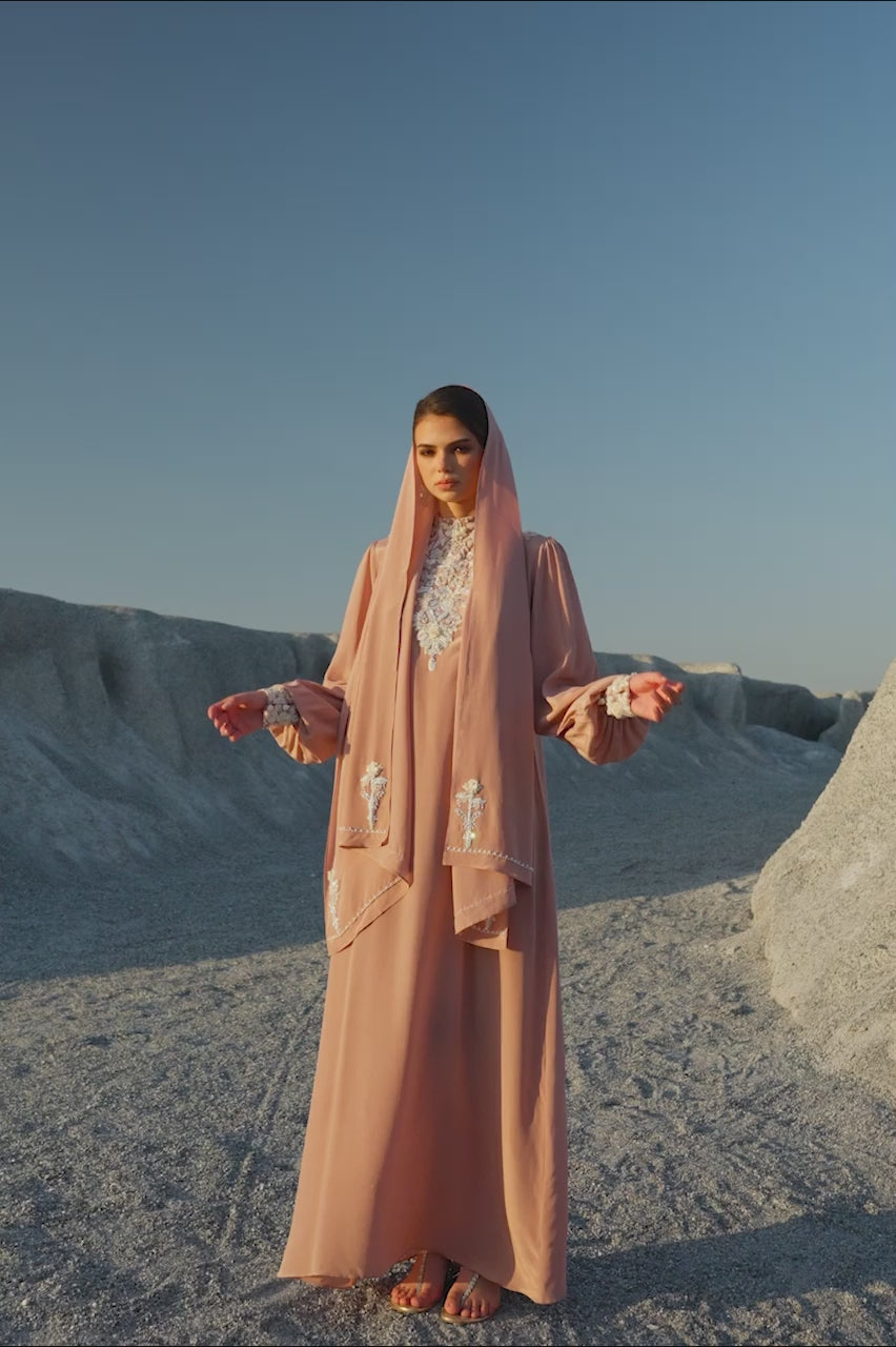 Blush Pink Embroidered Crepe Silk Kaftan (2-Piece) - Image 3