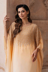 Pakistani Peach Ombre Crystal Georgette Chiffon Kaftan (2-Piece) - Image 2