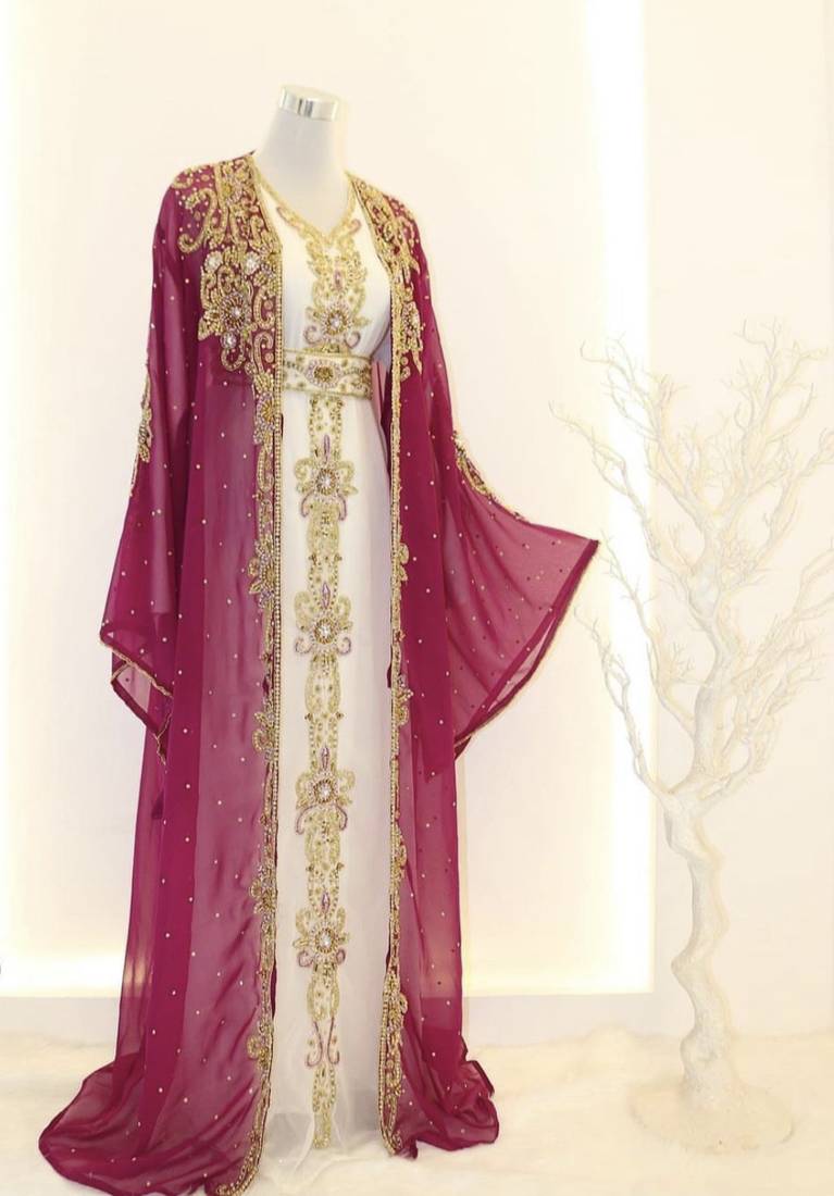 Pakistani Rani Pink Zari-Embroidered Georgette Kaftan (1-Pc) - Image 1