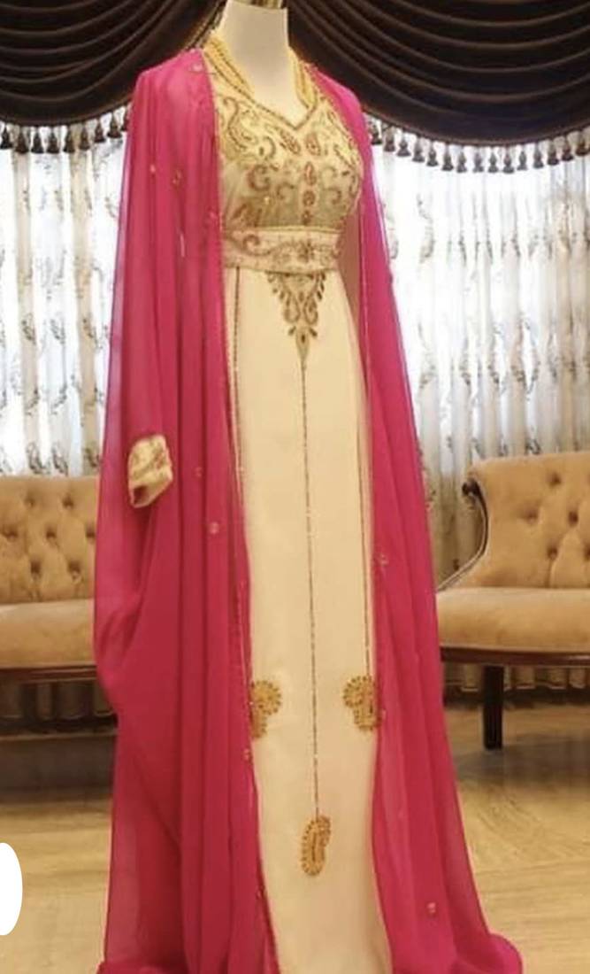Pakistani Rani Pink Zari Embroidered Georgette Kaftan (1-Pc) - Image 1