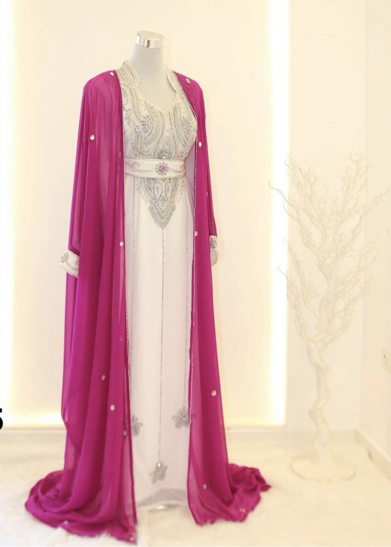 Rani Pink Zari Embroidered Georgette Kaftan (1-Pc) - Image 1