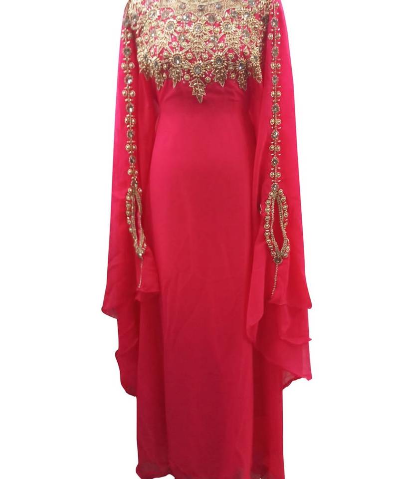 Pakistani Pink Zari Embroidered Georgette Kaftan (1-Pc) - Image 1