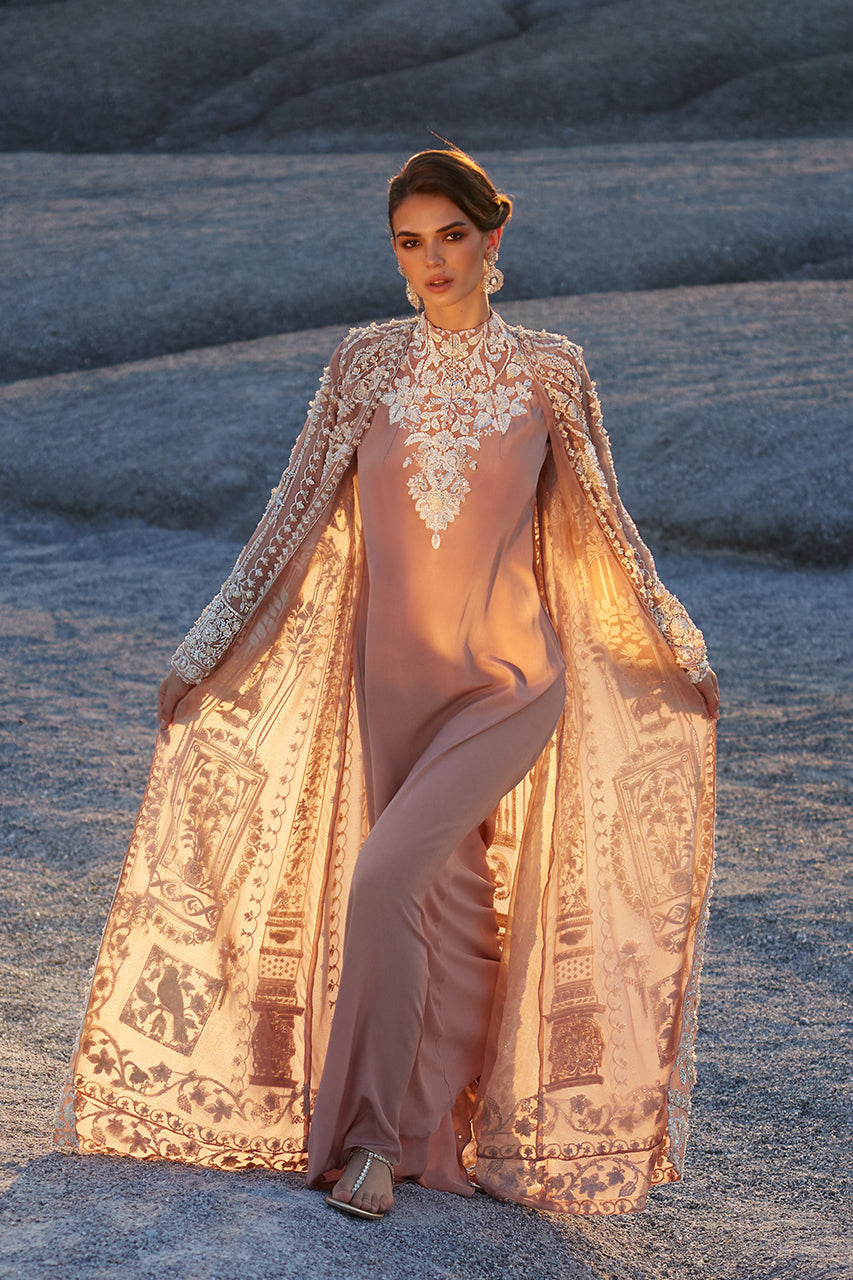 Blush Pink Embroidered Organza Jacket & Crepe Silk Kaftan (3-Piece) - Image 5