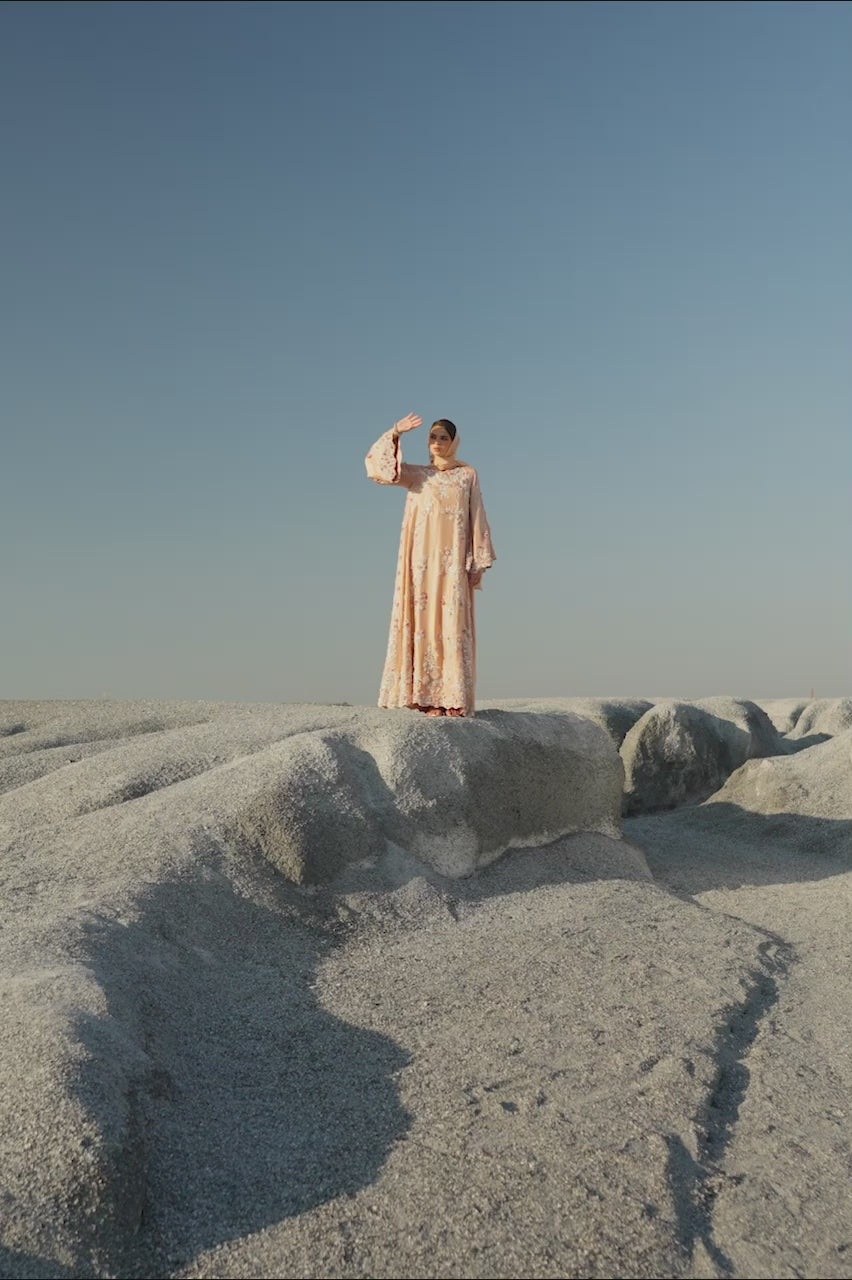 Peach 3D Floral Raw Silk Kaftan (2-Piece) - Image 8