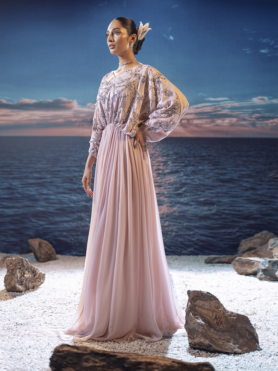 Powder Pink Swarovski Silk Chiffon Kaftan (1-Pc) - Image 2