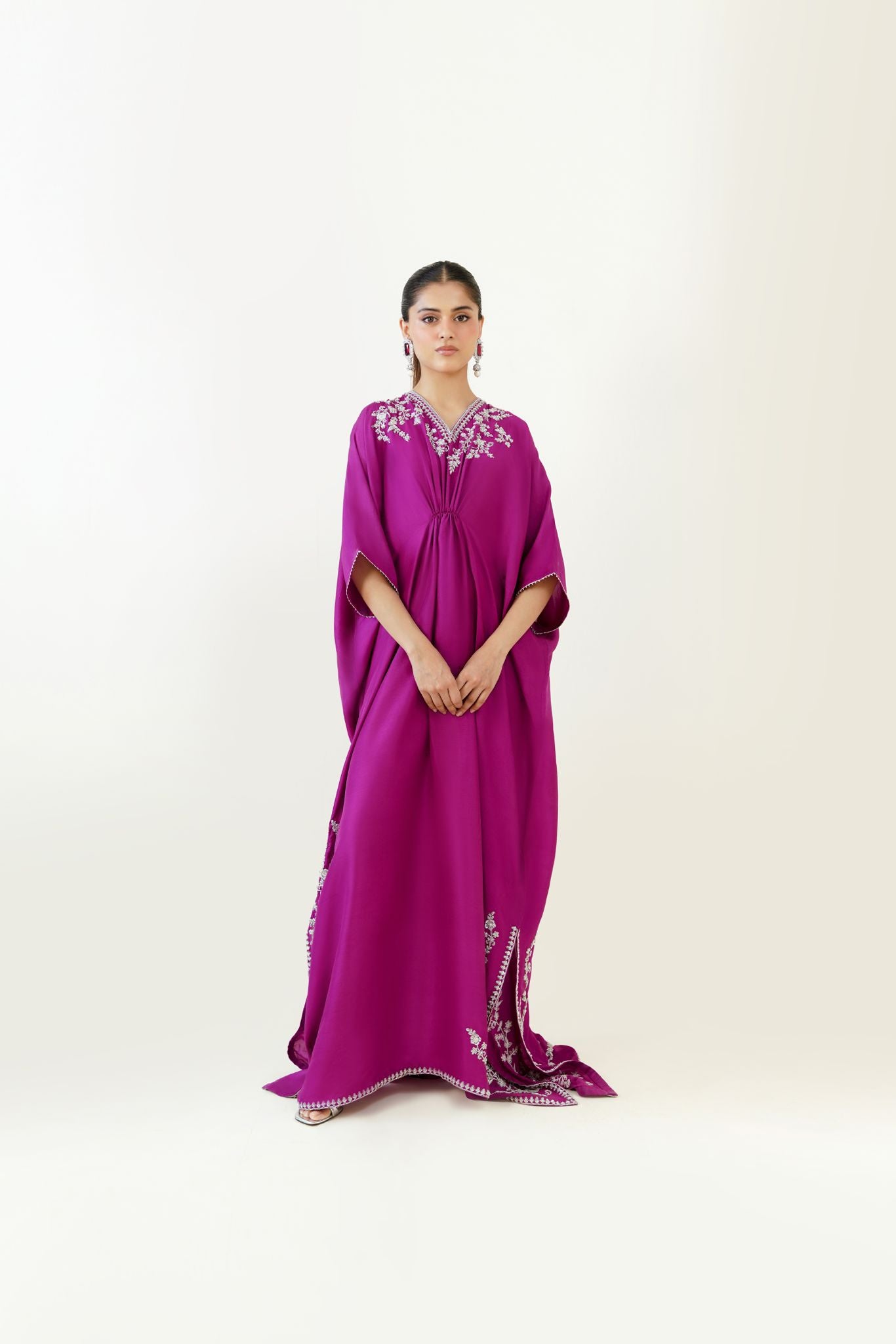 Magenta Zardozi Raw Silk Kaftan (1-Pc) - Image 1