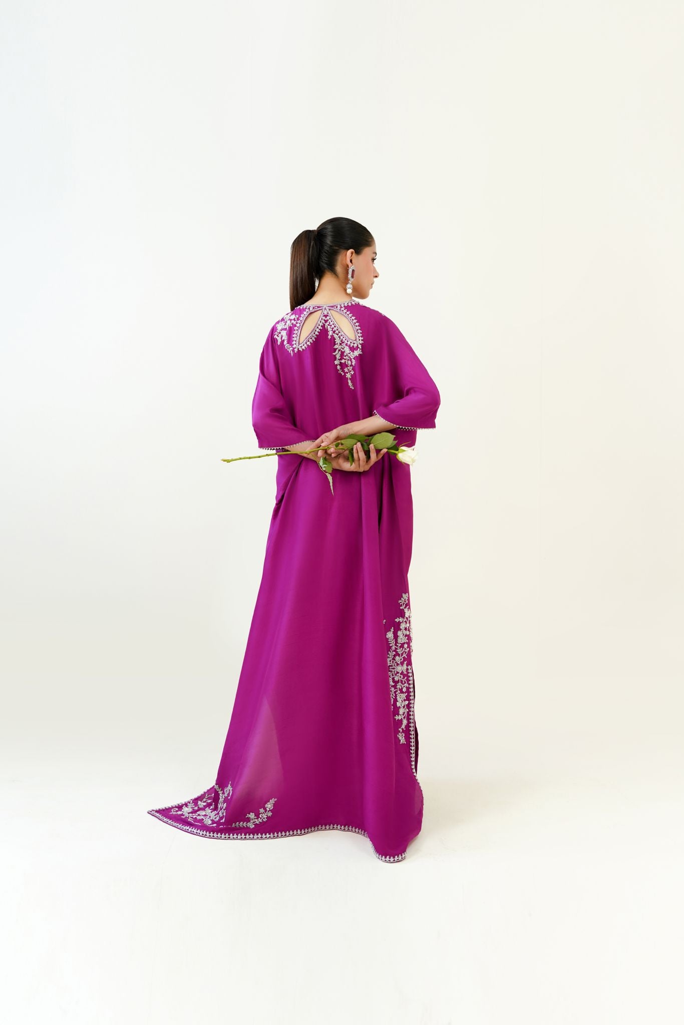 Magenta Zardozi Raw Silk Kaftan (1-Pc) - Image 3