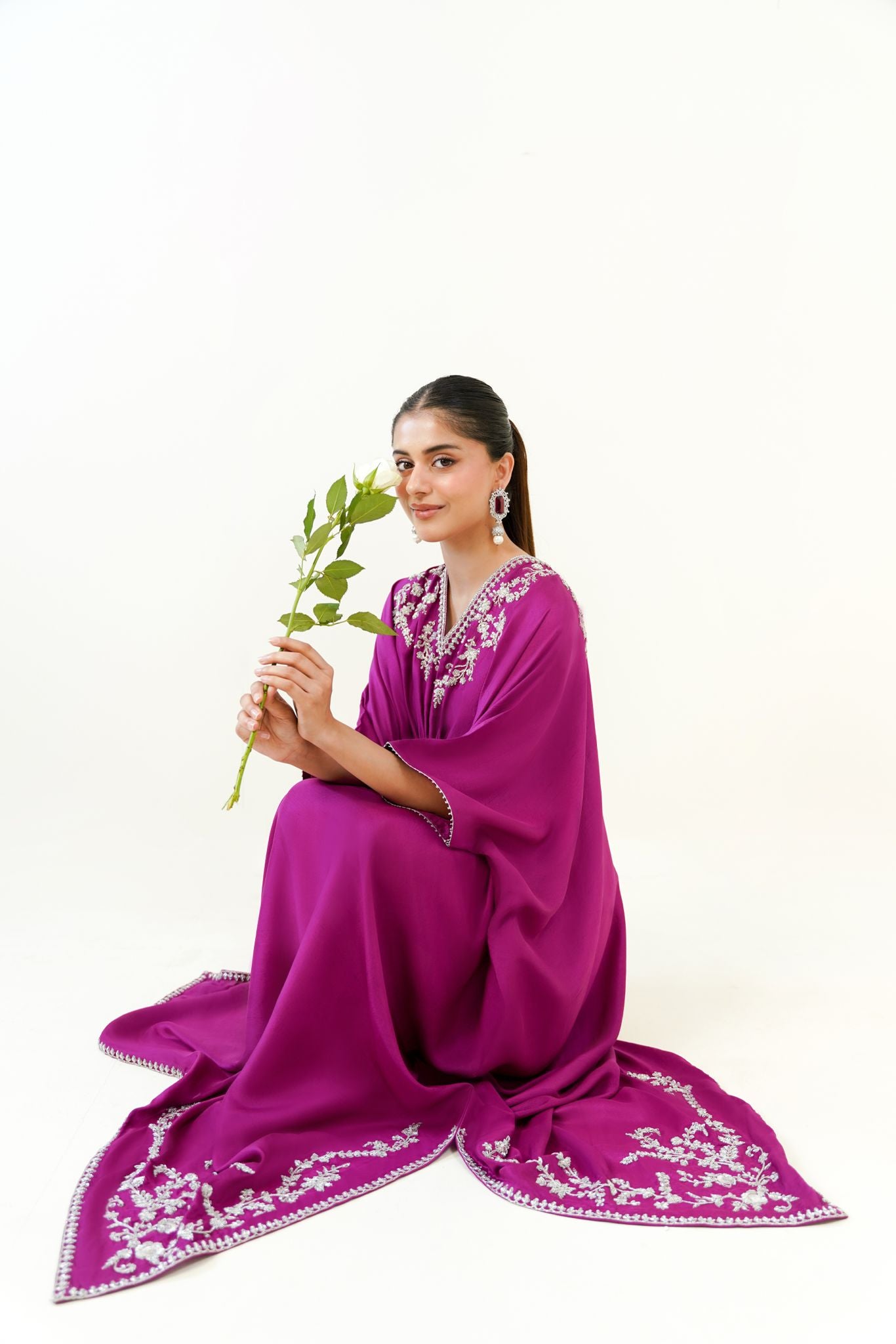 Magenta Zardozi Raw Silk Kaftan (1-Pc) - Image 4