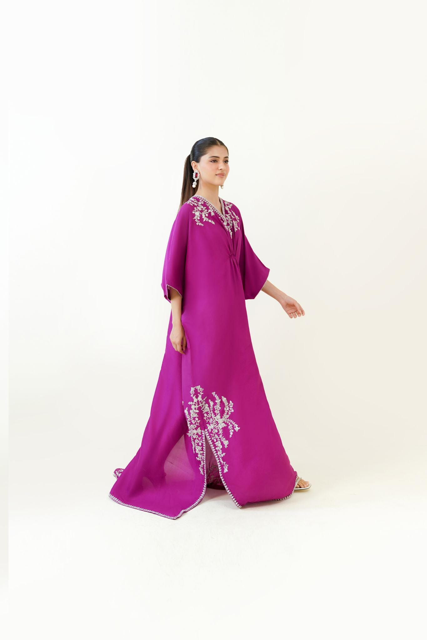 Magenta Zardozi Raw Silk Kaftan (1-Pc) - Image 6