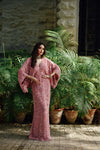Pakistani Blush Rose Zardosi Silk Chiffon Kaftan (1-Pc) - Image 1