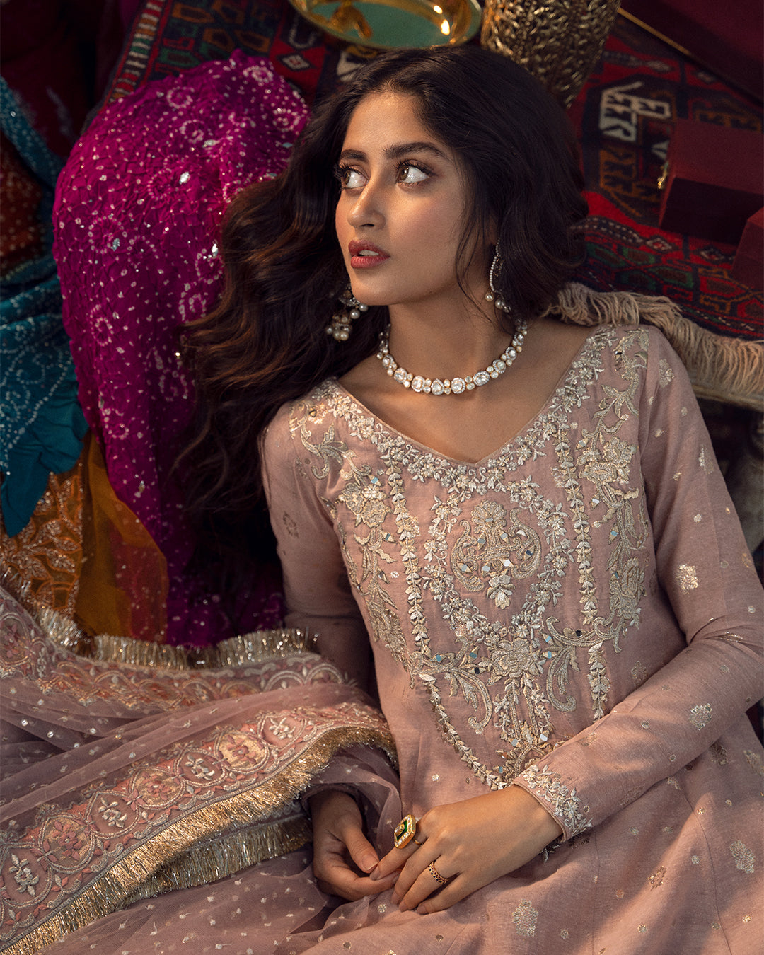 Blush Pink Embroidered Badla Karandi Kalidaar (3-Piece) - Image 2