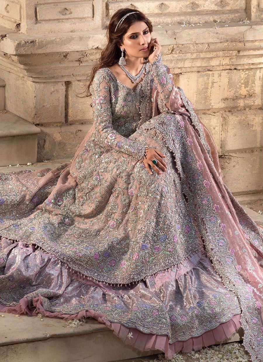 Blush Pink Embellished Banarsi Silk Kalidaar (3-Piece) - Image 6